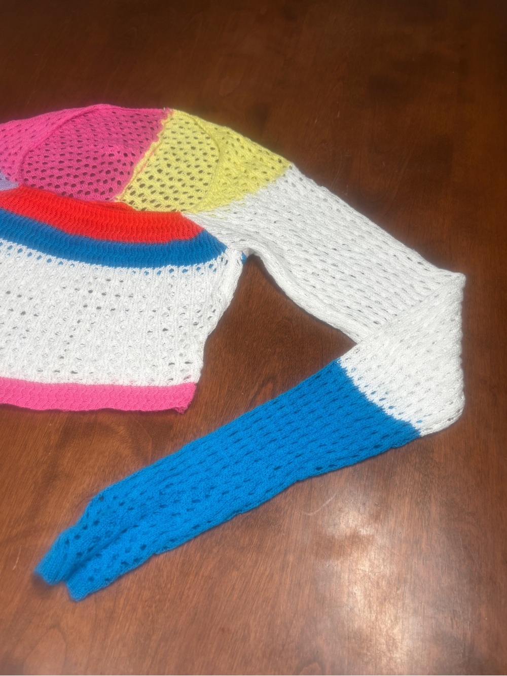 Colorblock Open-Knit Cropped Sweater - Multicolor - Picture 3 of 8